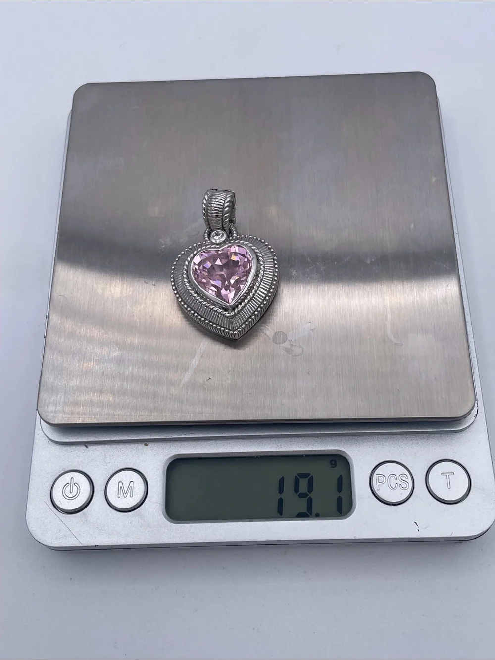 Judith Ripka Sterling Silver 925 Pink CZ Chunky Heart Enhancer Pendant Heavy 19g